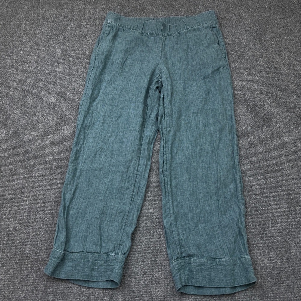 J. Jill pureJill Linen Pants Women's XS Teal Cropped Elastic Waist Relaxed Beach